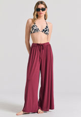Wide leg trousers with drawstring tie - Earth red
