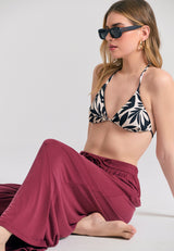 Wide leg trousers with drawstring tie - Earth red