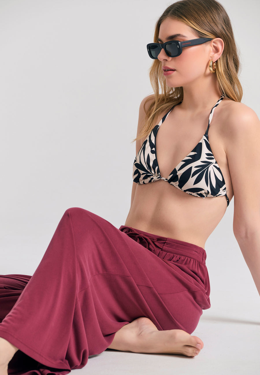 Wide leg trousers with drawstring tie - Earth red