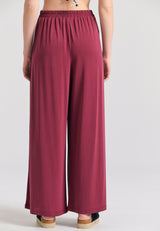 Wide leg trousers with drawstring tie - Earth red