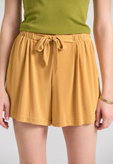 Loose fit shorts with front tie - Mustard