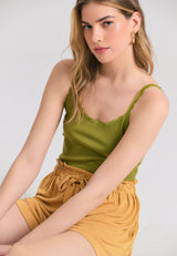Loose fit shorts with front tie - Mustard