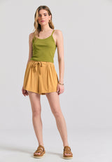 Loose fit shorts with front tie - Mustard