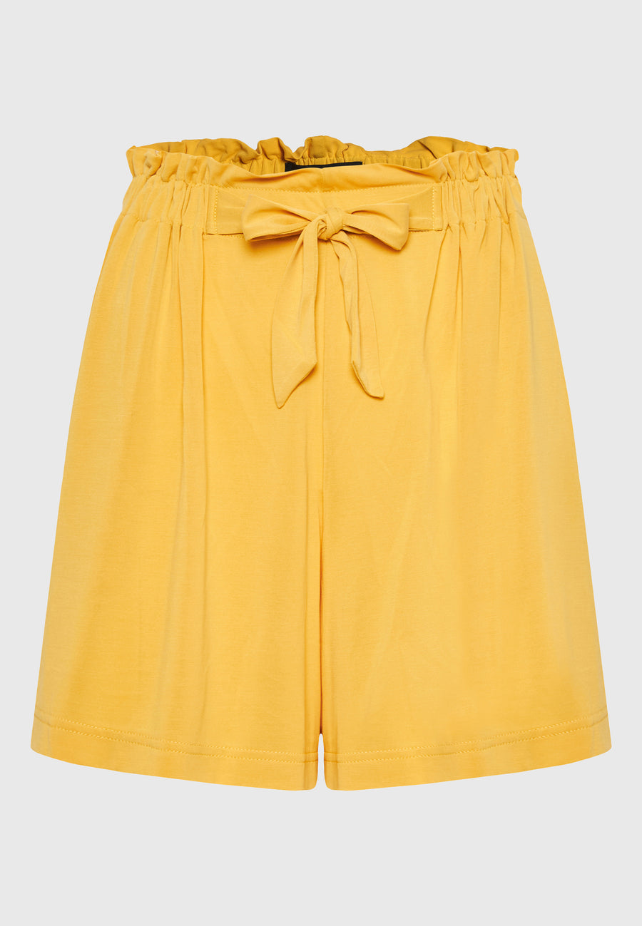 Loose fit shorts with front tie - Mustard