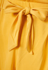Loose fit shorts with front tie - Mustard