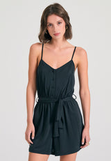 Modal jumpsuit shorts with belt - Black