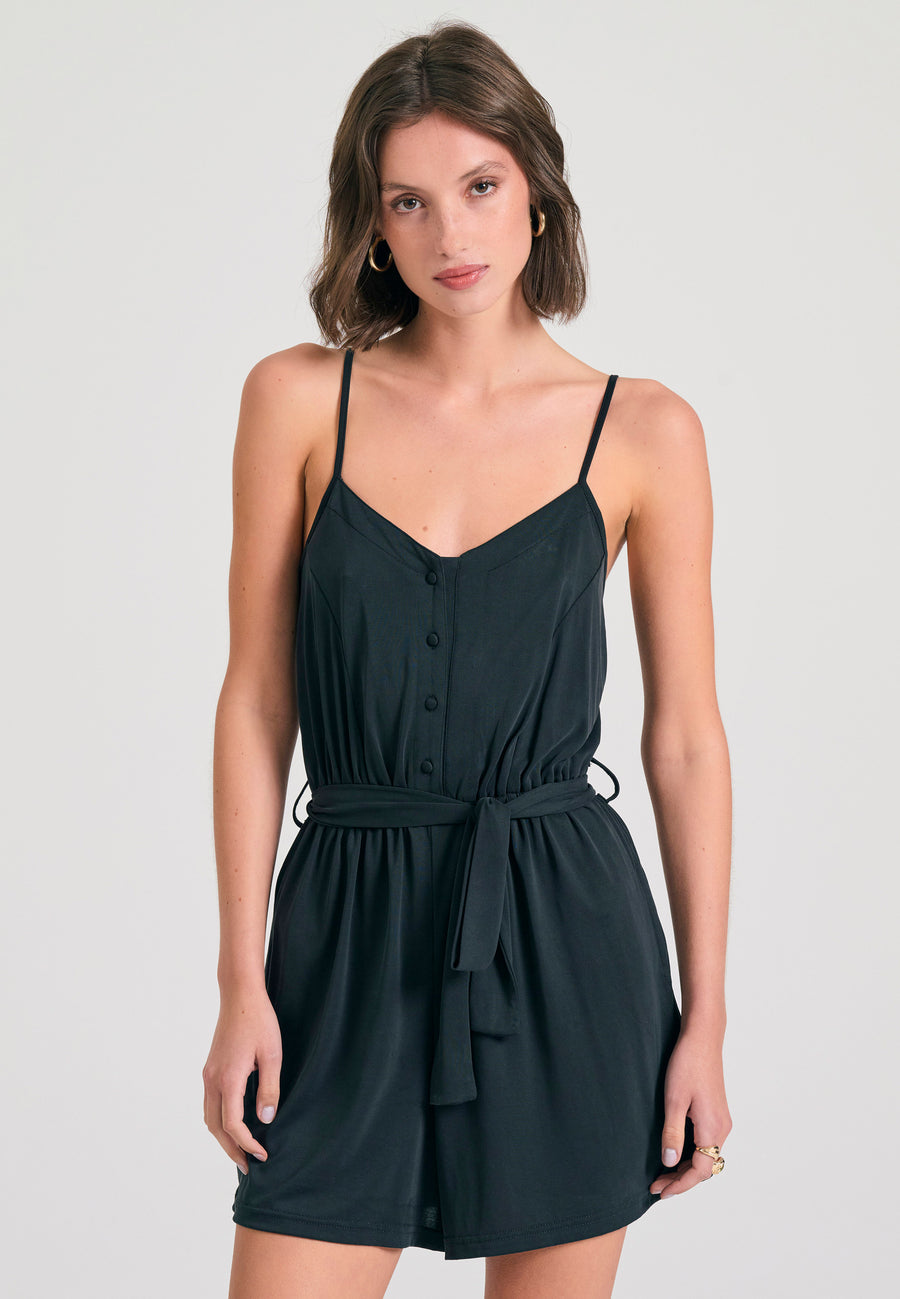 Modal jumpsuit shorts with belt - Black