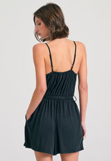 Modal jumpsuit shorts with belt - Black