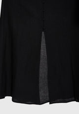 Linen blend midi dress with open back - Black