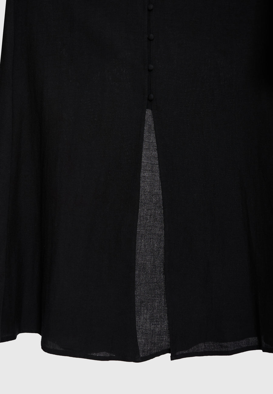 Linen blend midi dress with open back - Black