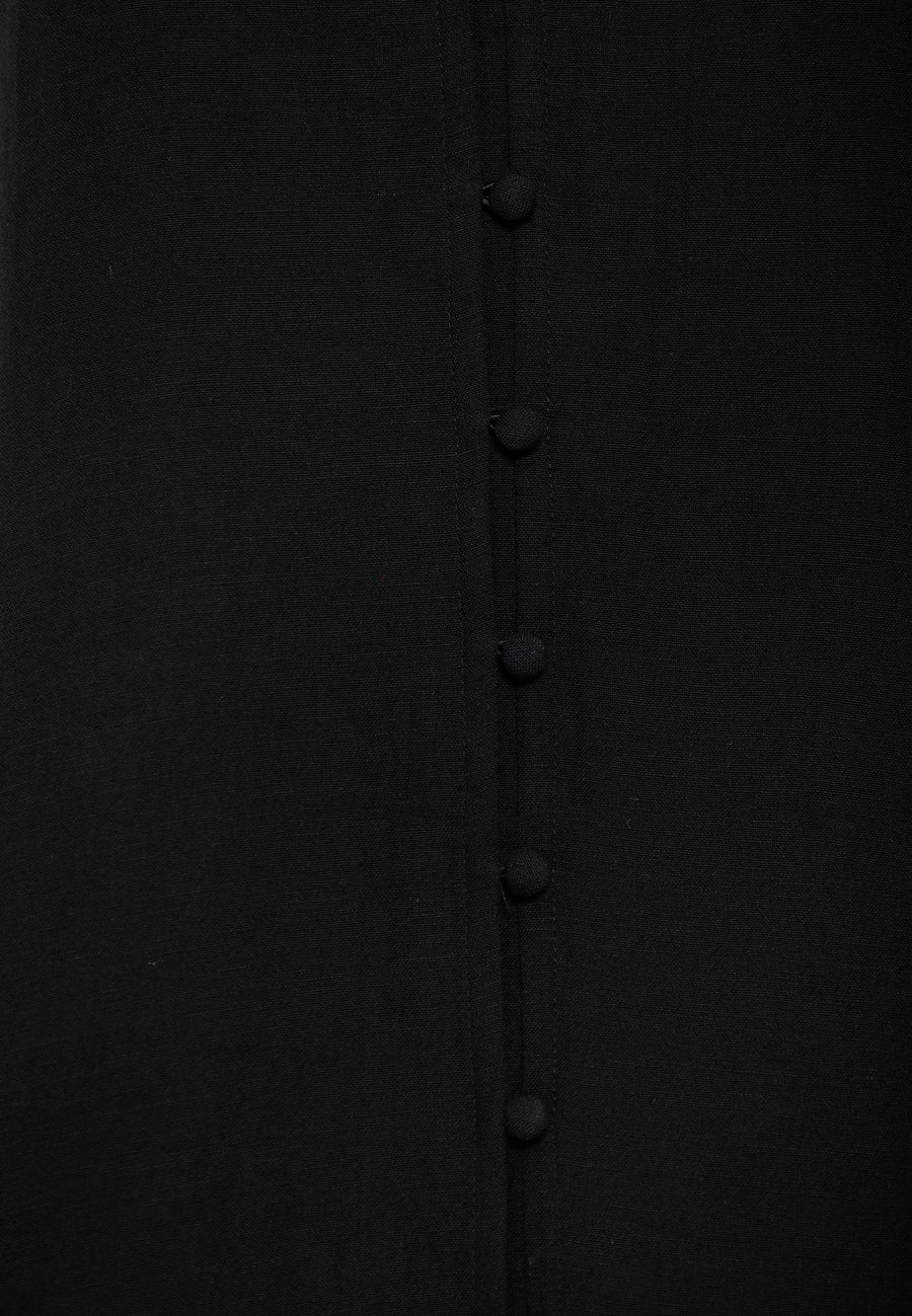 Linen blend midi dress with open back - Black