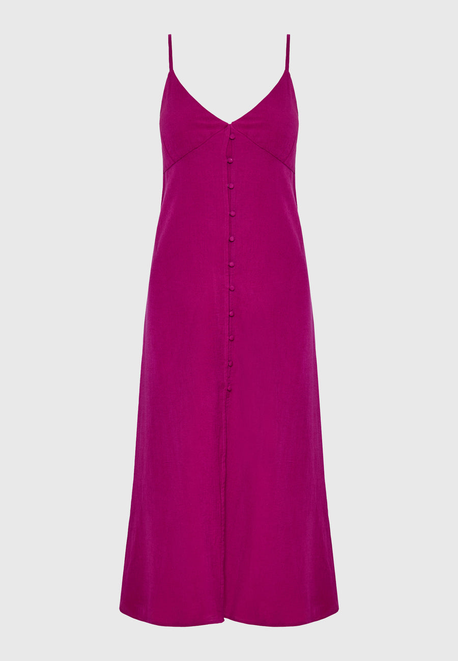 Linen blend midi dress with open back - Grape