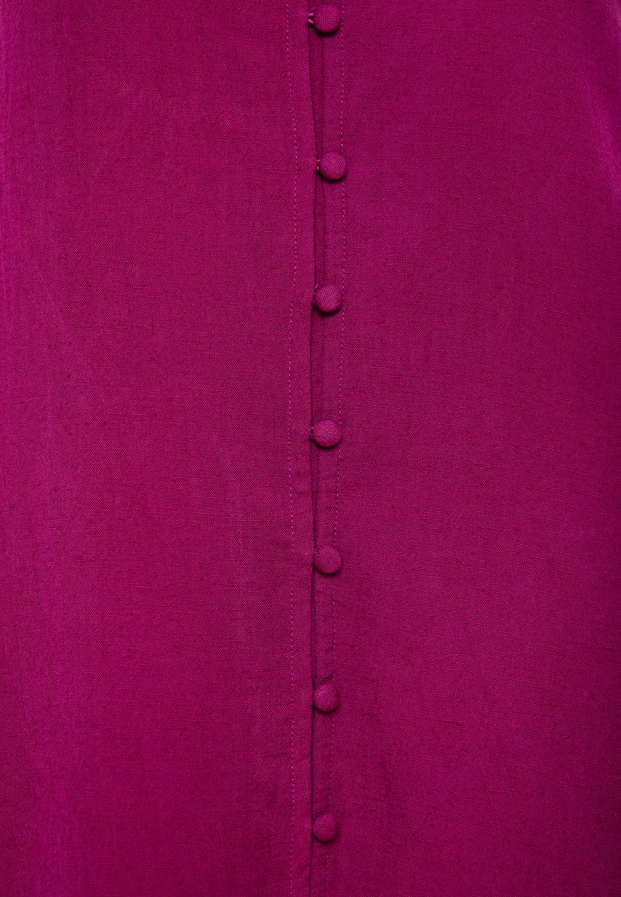 Linen blend midi dress with open back - Grape