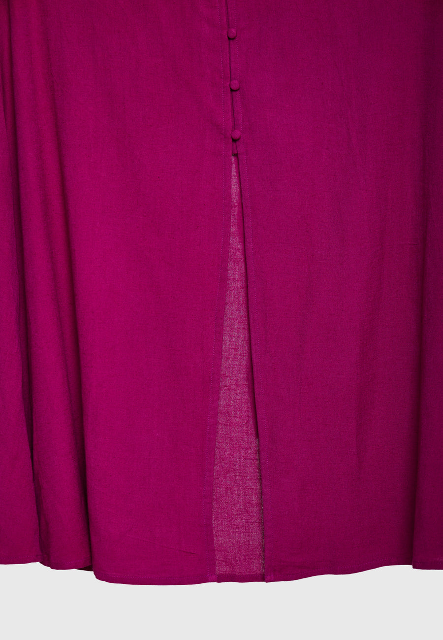 Linen blend midi dress with open back - Grape
