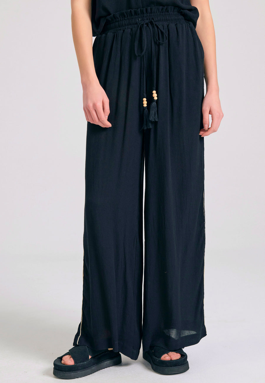 Loose fit artificial silk trousers - Black