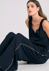 Loose fit artificial silk trousers - Black