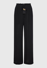 Loose fit artificial silk trousers - Black