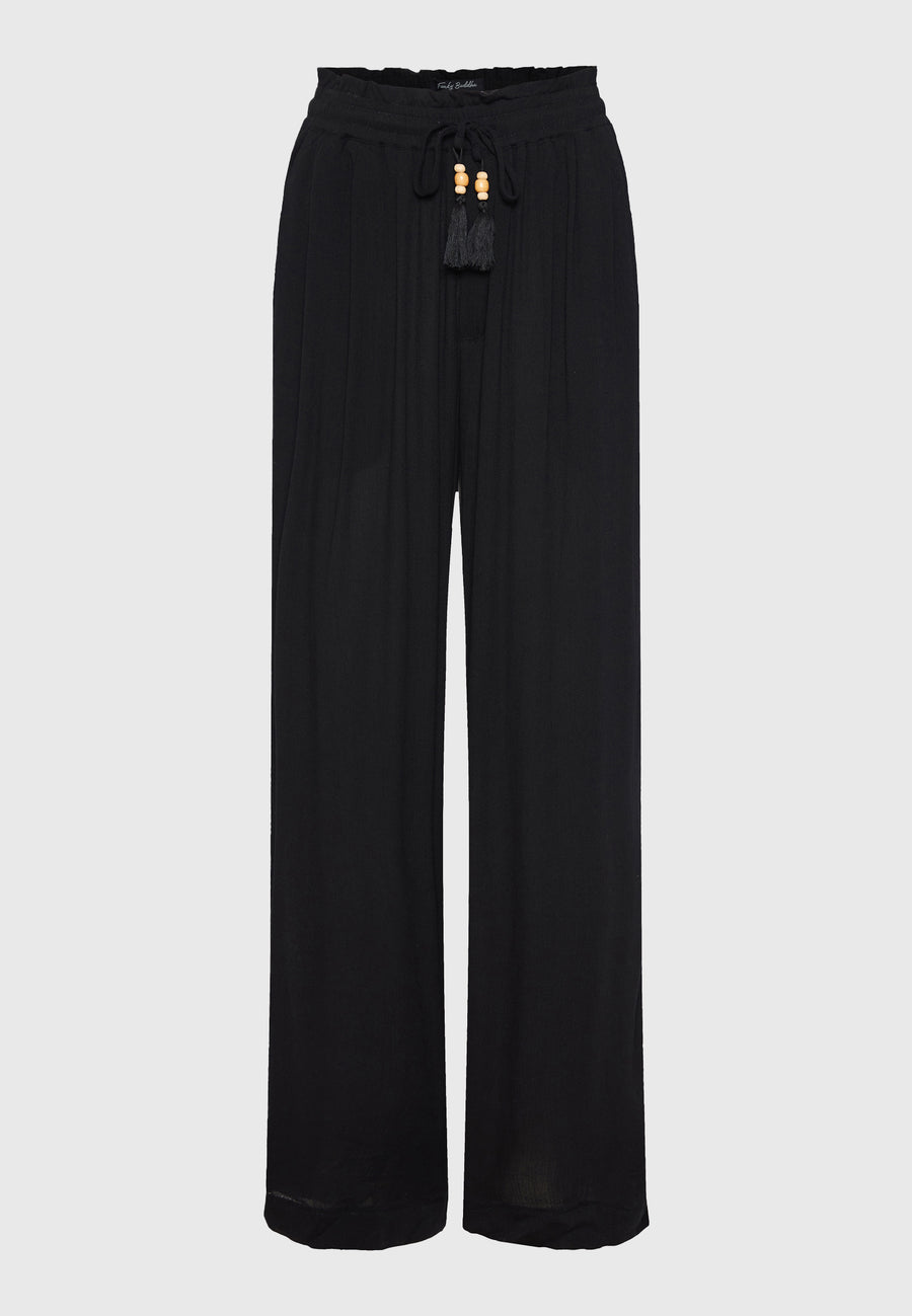 Loose fit artificial silk trousers - Black