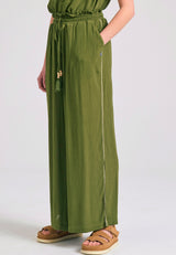 Loose fit artificial silk trousers - Hunter green