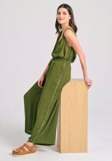 Loose fit artificial silk trousers - Hunter green