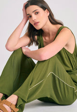 Loose fit artificial silk trousers - Hunter green