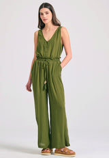 Loose fit artificial silk trousers - Hunter green