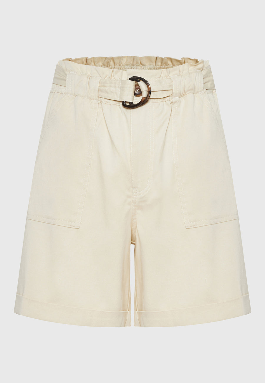 Loose fit lyocell blend shorts with belt and ruffles - Off white