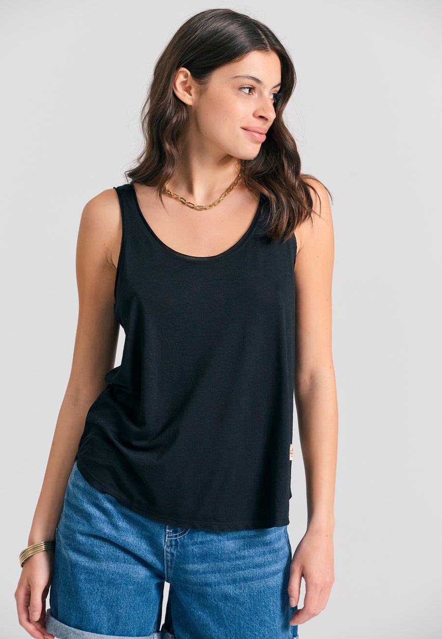 Women's viscose plain color tank top - Black
