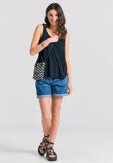Women's viscose plain color tank top - Black
