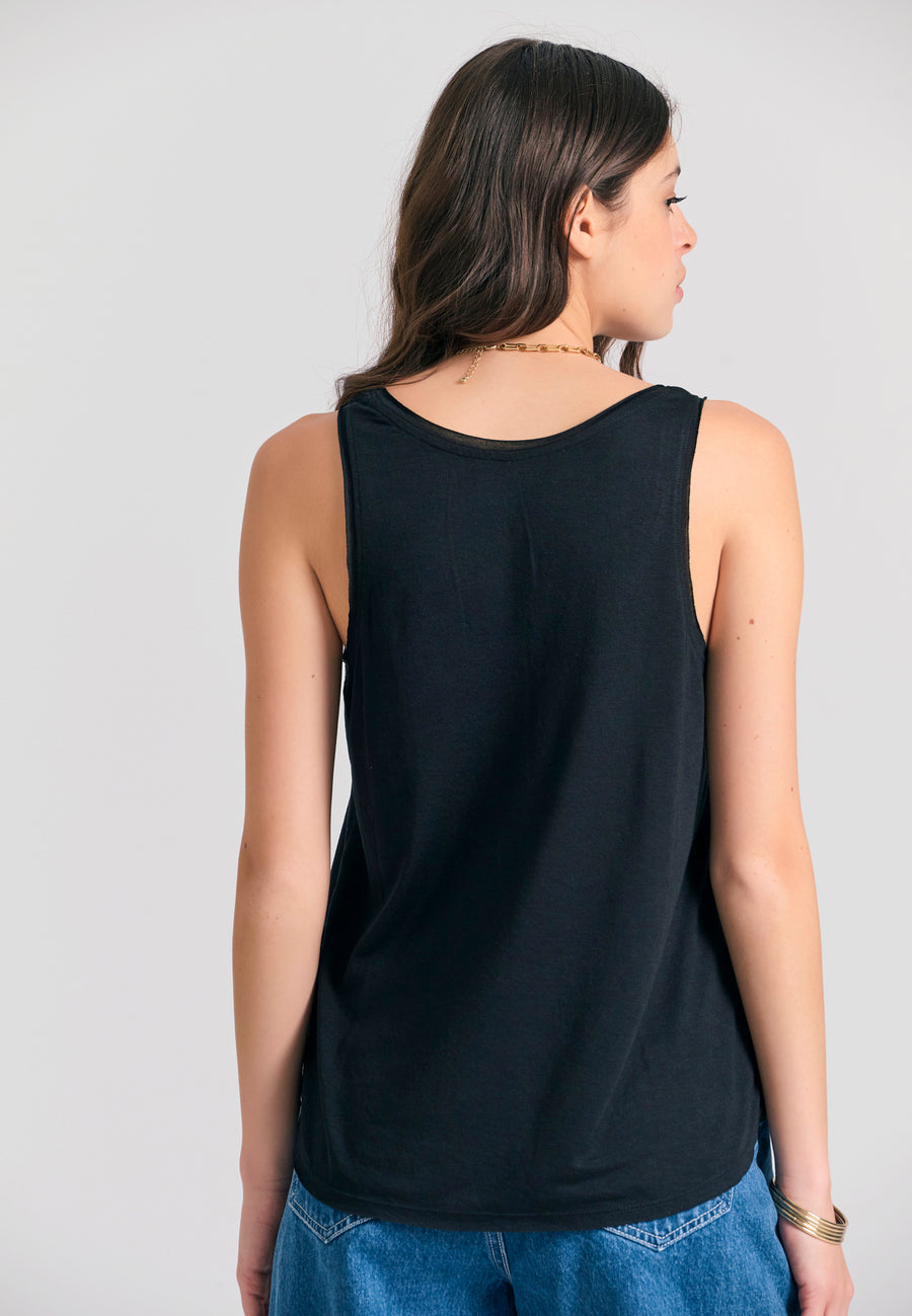 Women's viscose plain color tank top - Black