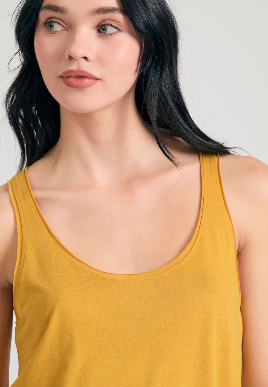 Women's viscose plain color tank top - Mustard