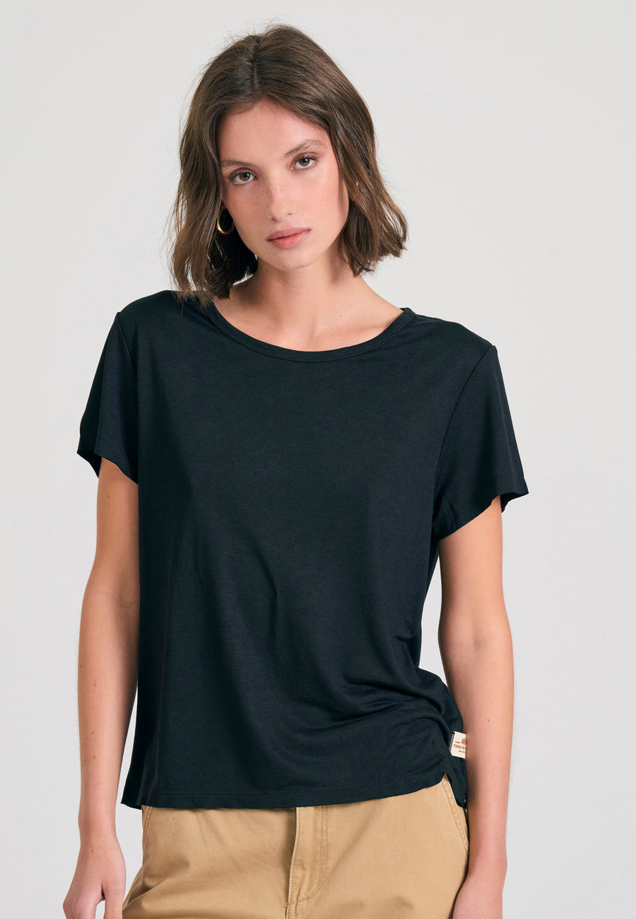 Tricou simplu din viscoză pentru femei - Negru