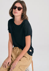 Tricou simplu din viscoză pentru femei - Negru