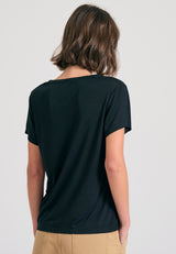 Tricou simplu din viscoză pentru femei - Negru
