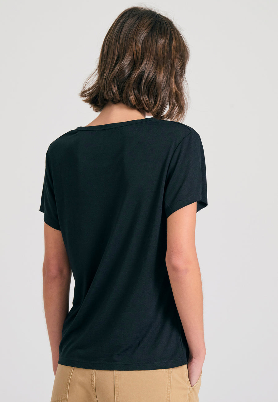 Tricou simplu din viscoză pentru femei - Negru