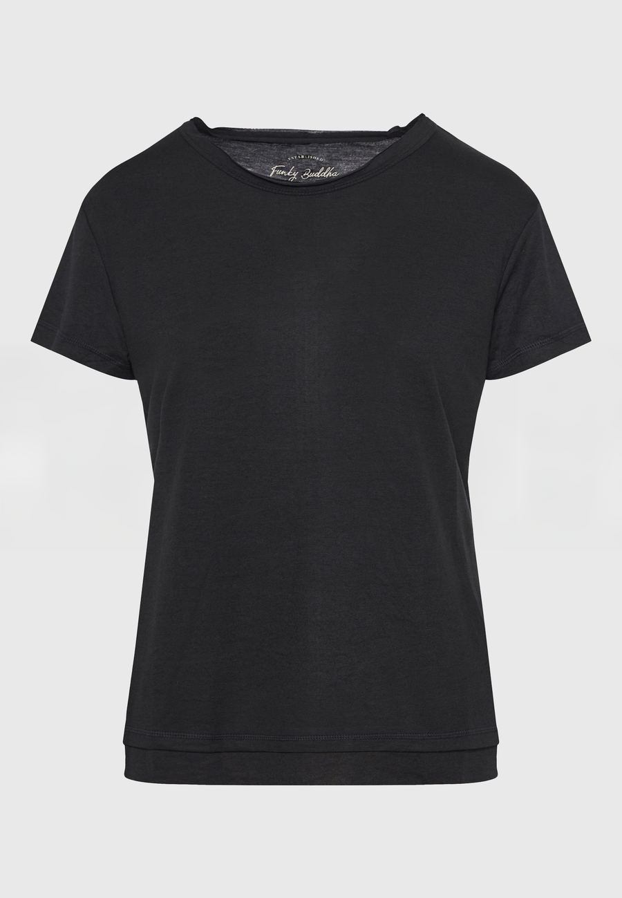 Tricou simplu din viscoză pentru femei - Negru
