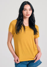 Tricou simplu din viscoză pentru femei - Muștar