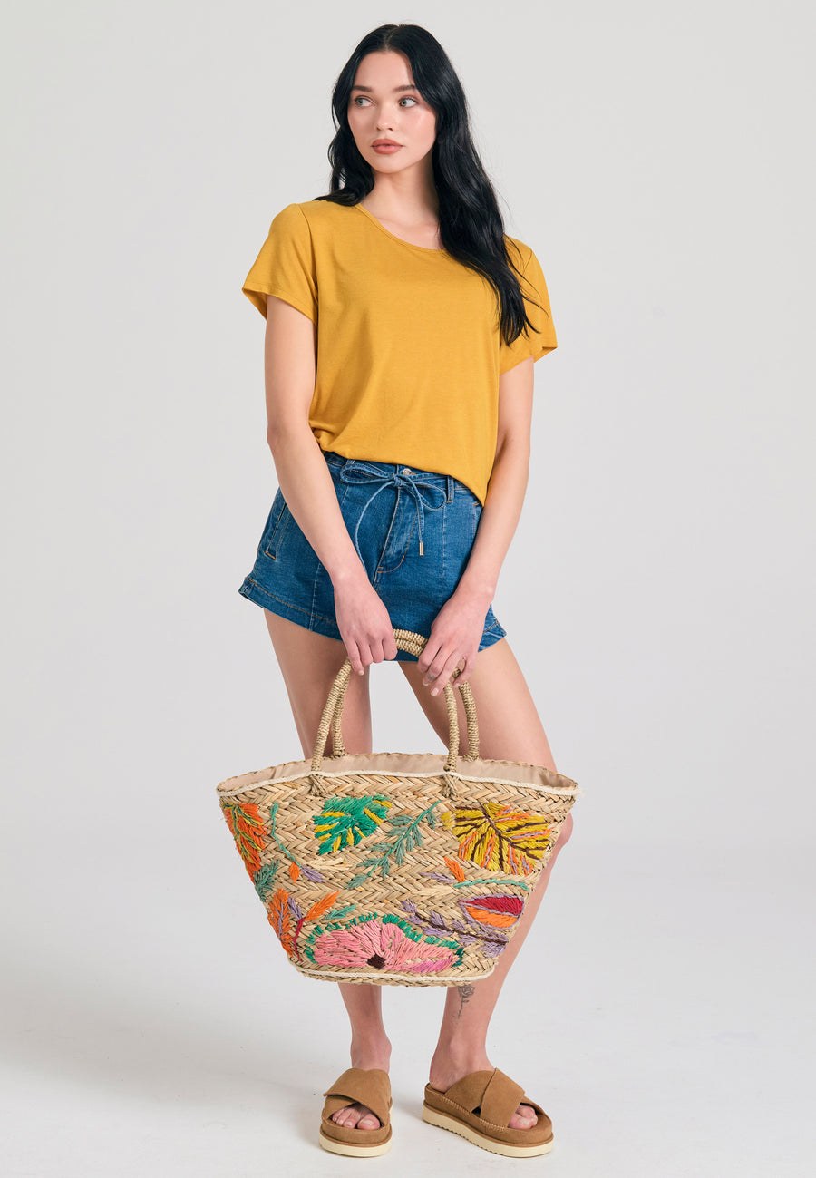 Tricou simplu din viscoză pentru femei - Muștar