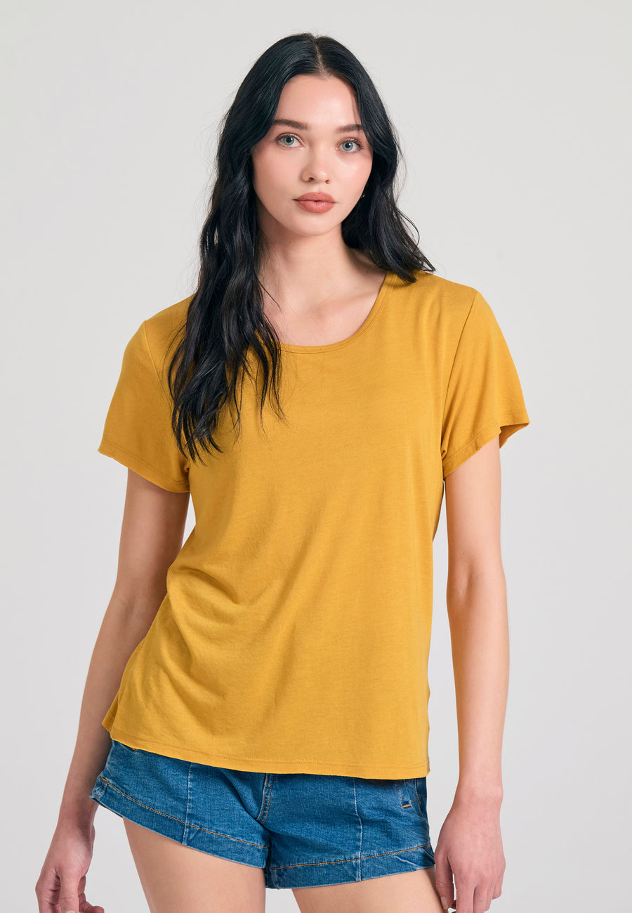 Tricou simplu din viscoză pentru femei - Muștar