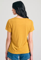 Tricou simplu din viscoză pentru femei - Muștar