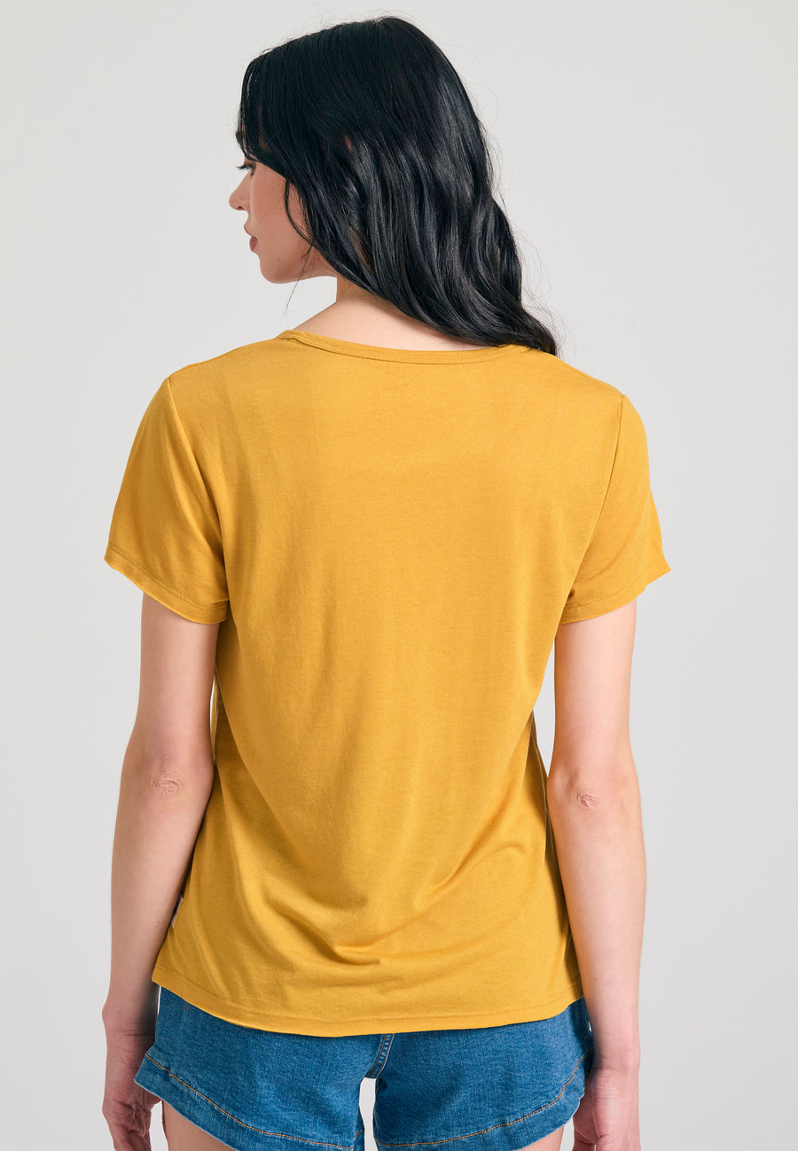 Tricou simplu din viscoză pentru femei - Muștar
