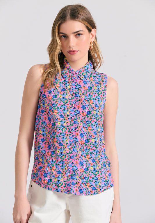 Cămașă fără mâneci pentru femei cu imprimeu floral - Bubblegum
