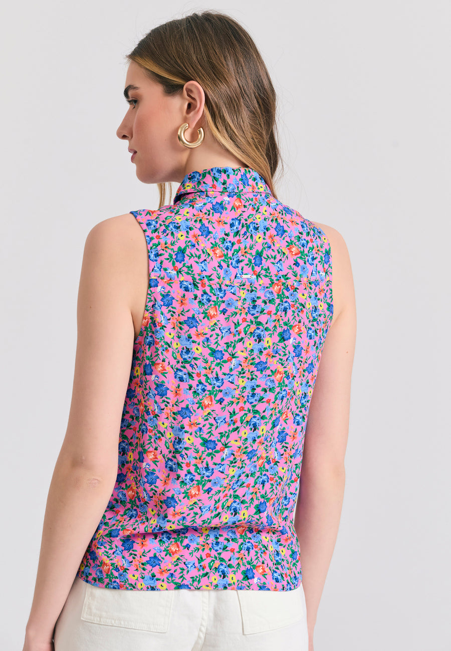 Cămașă fără mâneci pentru femei cu imprimeu floral - Bubblegum