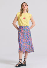 Floral midi viscose skirt - Bubblegum