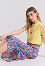 Floral midi viscose skirt - Bubblegum
