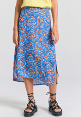 Floral midi viscose skirt - Electric indigo