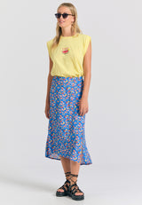 Floral midi viscose skirt - Electric indigo