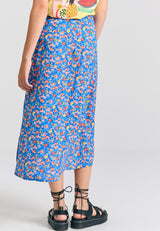 Floral midi viscose skirt - Electric indigo
