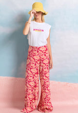 Pantaloni din viscoză cu imprimeu integral - Zmeură