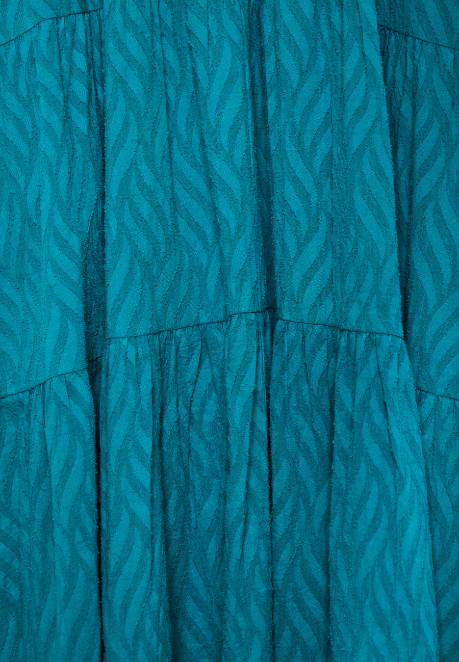 Rochie semi-cămașă lejeră cu volane din material jacquard - Peacock